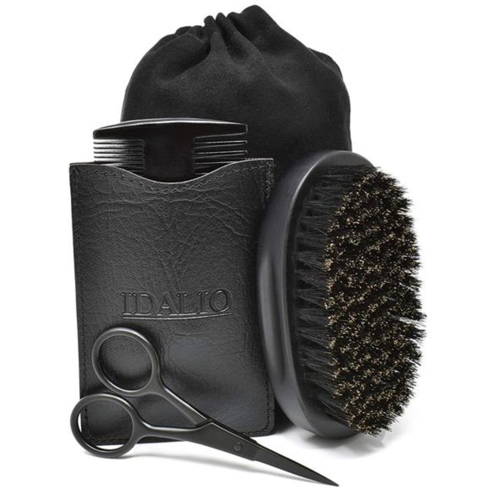 Beard Brush and Comb Set for Men Grooming with Natural Boar Bristle Beard Brush